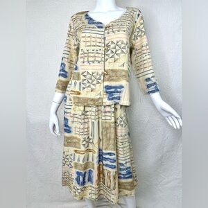 Chaus Sport VTG 80s 90s Geometric Abstract Patchwork Print Skirt & Jacket Set